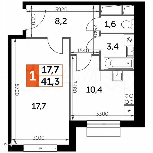 1-к. квартира, 41,3 м², 10/16 эт.