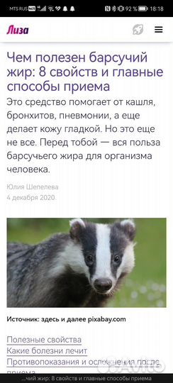 Барсучий жир от охотника 2023