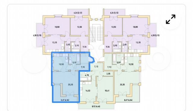 1-к. квартира, 43,8 м², 3/4 эт.