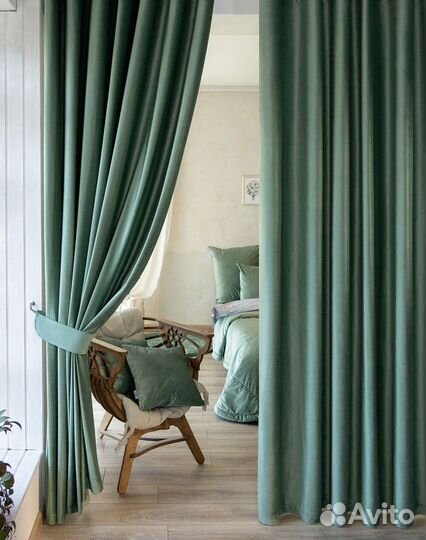 Шторы бархат Беллиссимо шалфей