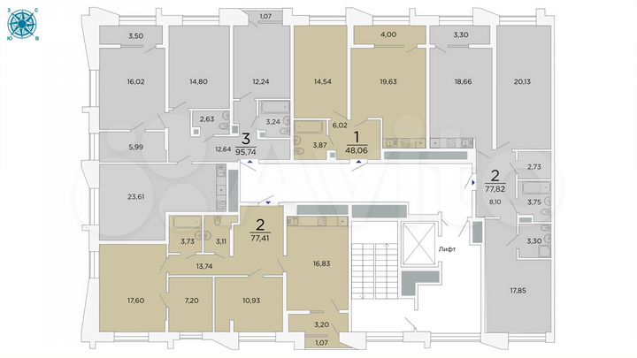 2-к. квартира, 77,4 м², 8/19 эт.