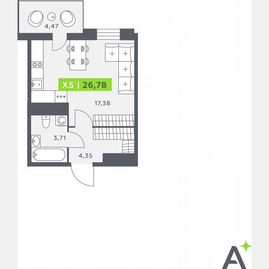 Квартира-студия, 26,8 м², 3/12 эт.