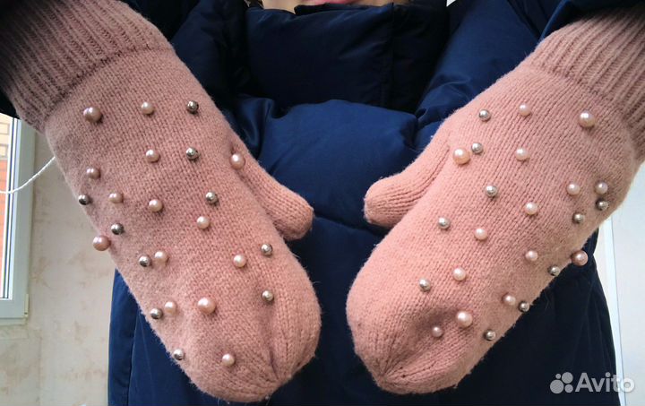 Варежки Reserved пыльный розовый тёплые