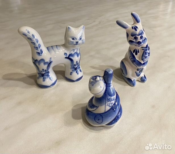 Фигурки Гжель СССР Кот Заяц Змея