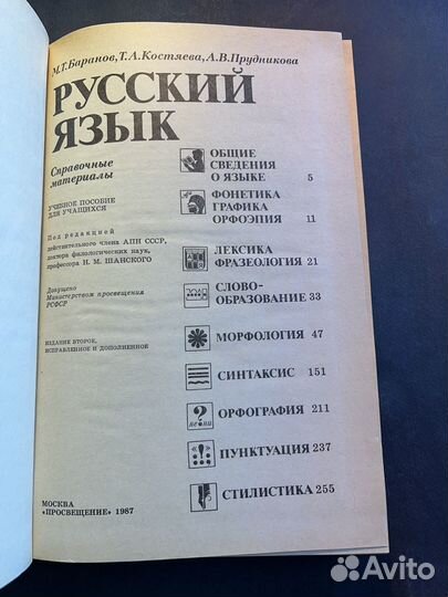 Русский язык. Справлчные материалы 1987 М.Баранов