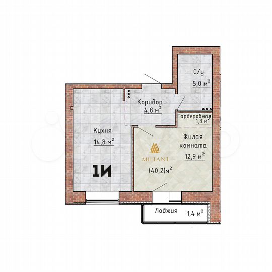 1-к. квартира, 40,2 м², 9/9 эт.