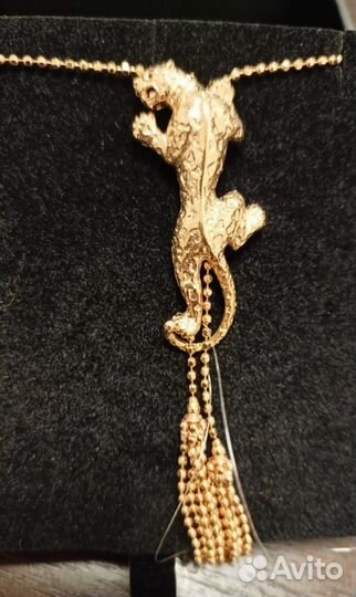 Шикарное крупное колье ягуар на цепи золото 585