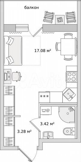 Квартира-студия, 28,6 м², 20/22 эт.