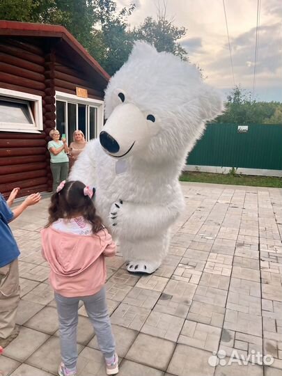 Белый Мишка на праздник поздравление аниматор