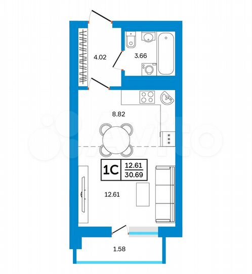 Квартира-студия, 30,7 м², 2/24 эт.