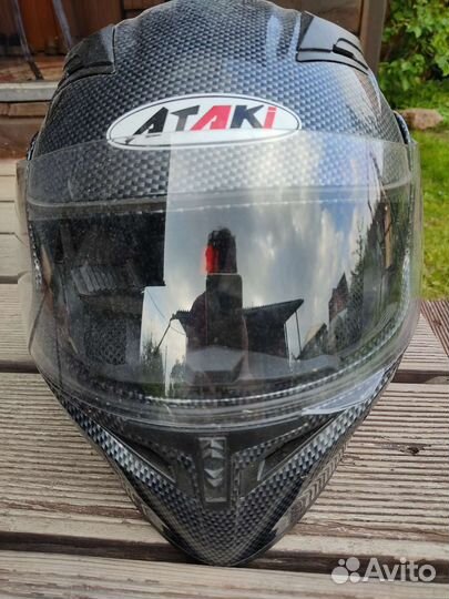 Шлем ataki FF902 Carbon черно-серый с гарнитурой