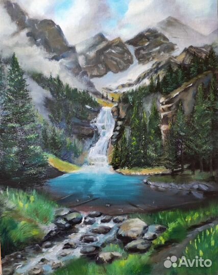 Горный пейзаж. Картина маслом на холсте