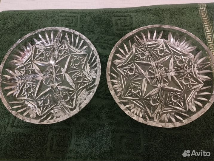 Хрустальная менажница,ладья,салатник СССР