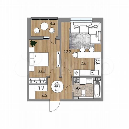 2-к. квартира, 49,1 м², 5/22 эт.