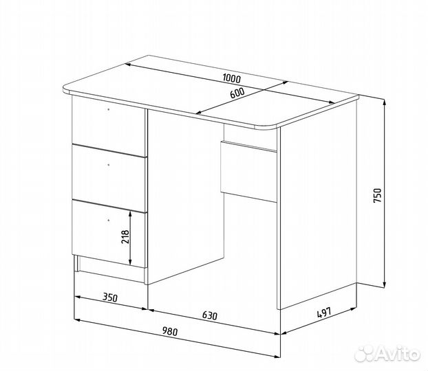 Стол Умка (без надстройки) ширина 1000 мм прав/лев