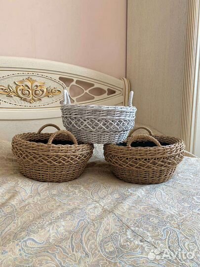 Кашпо корзинка для цветов низкое с орнаментом