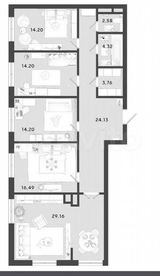 4-к. квартира, 123,4 м², 5/20 эт.