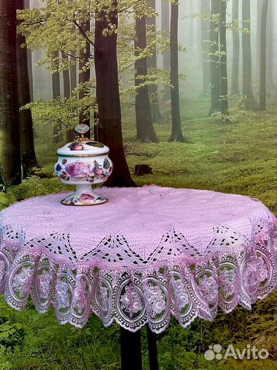 Скатерть круглая вязаная ажурная салфетка кружево