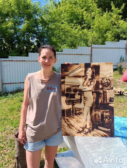 Выжигаем портреты по фото на дереве Подарок