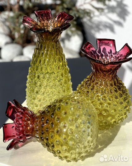 Вазы Ананас, чешское цветное стекло