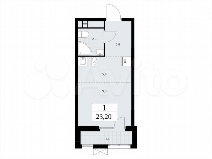 Квартира-студия, 23,2 м², 13/18 эт.