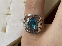 Серебряное кольцо голубое