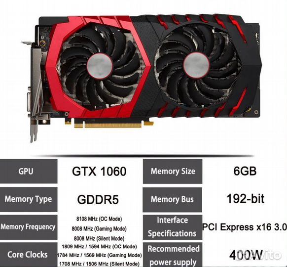 Видеокарта MSI GeForce GTX 1060 6gb