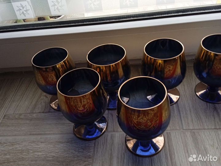 Фужеры на ножке, новые, кобальт СССР