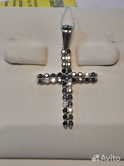 4152 Крест золотой 585 с черными бриллиантами