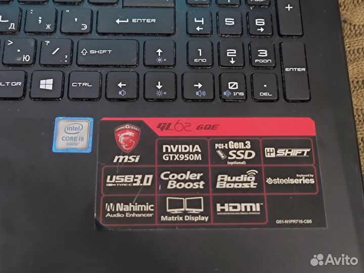 Игровой ноутбук msi GL 62 6QE core i5 Gtx 950m