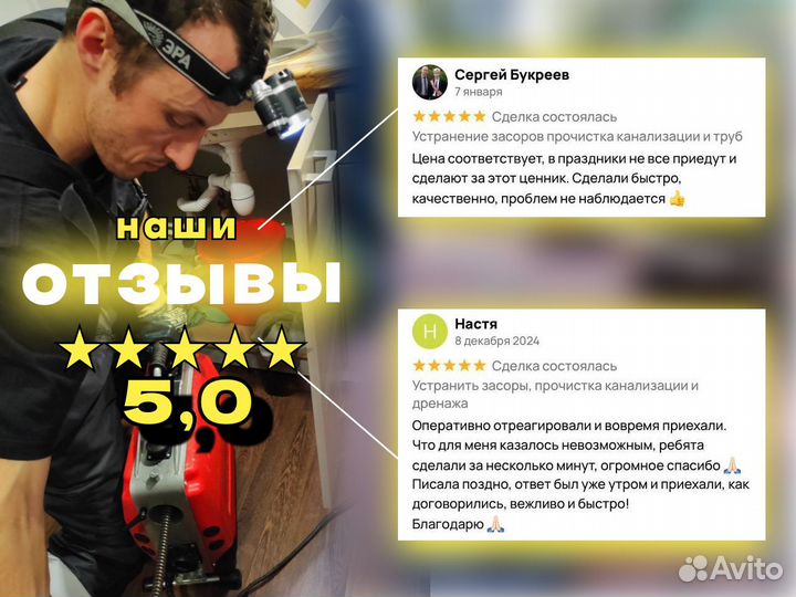 Устранение засоров и прочистка канализации Сантехн