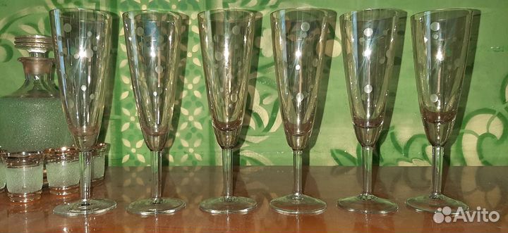 Бокалы, фужеры для шампанского, стекло винтаж СССР