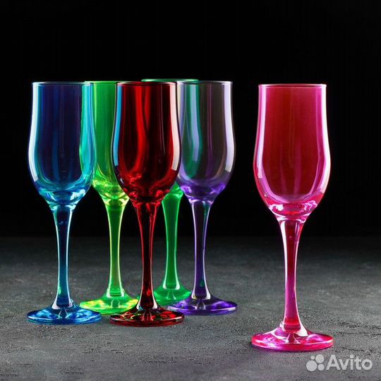 Набор бокалов для шампанского «Радуга», 200 мл, 6