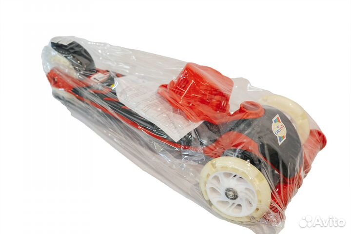 Самокат красный с корзиной, светятся колеса, двойн