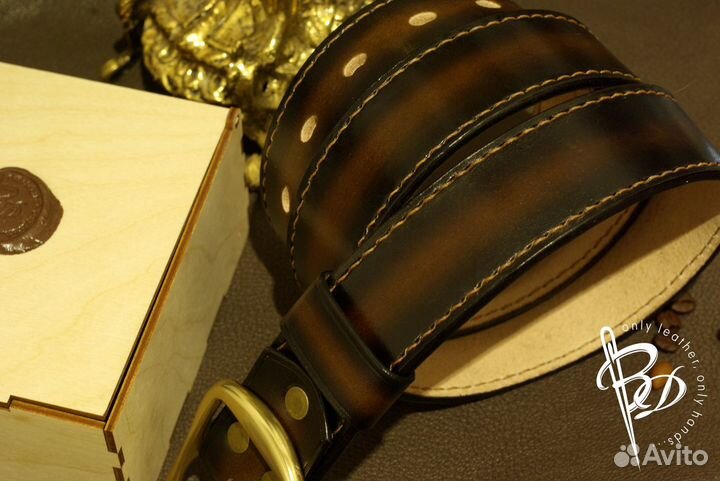 Мужской кожаный ремень ручной работы