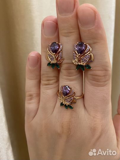 Комплект серьги + кольцо 