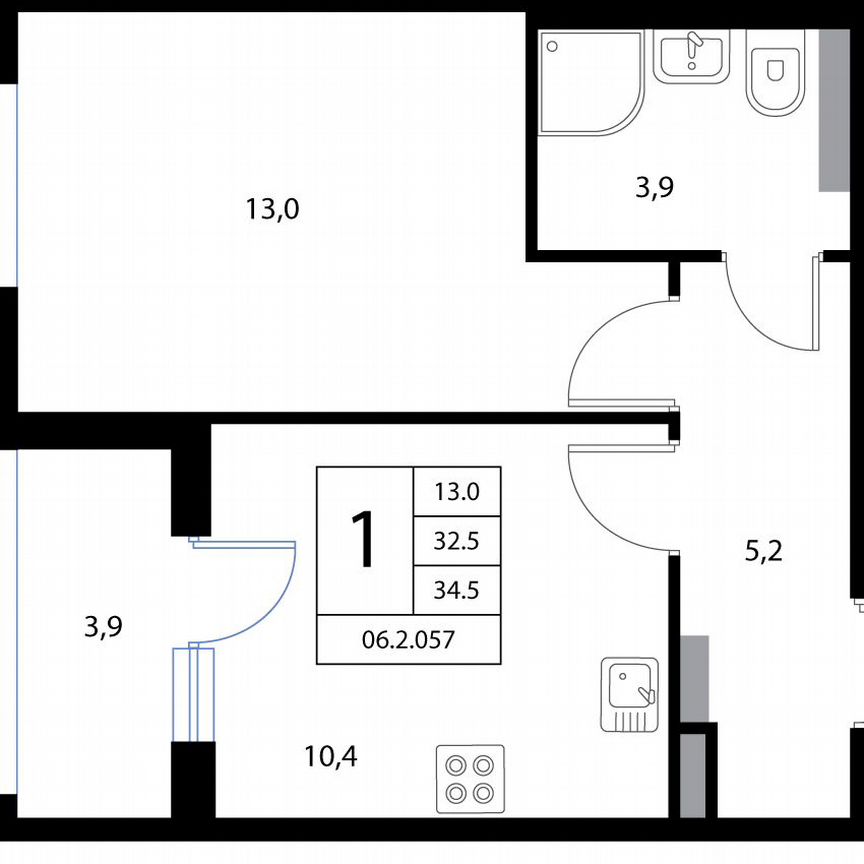 1-к. квартира, 34,5 м², 3/3 эт.