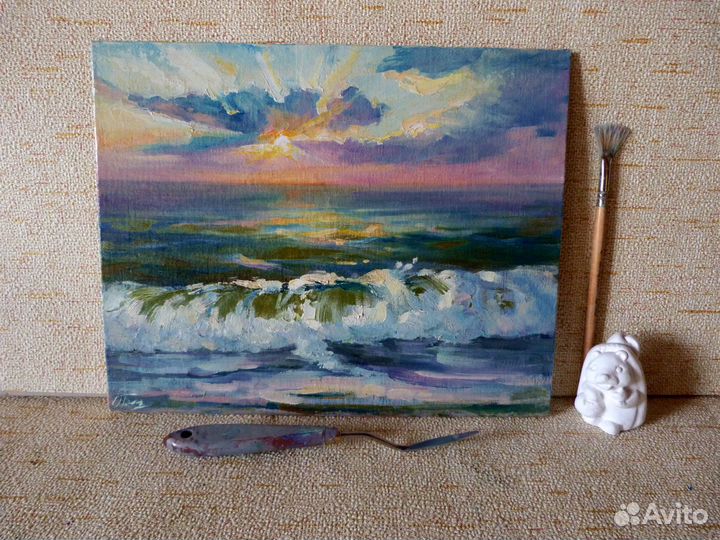 Картина маслом на холсте закат, морской пейзаж