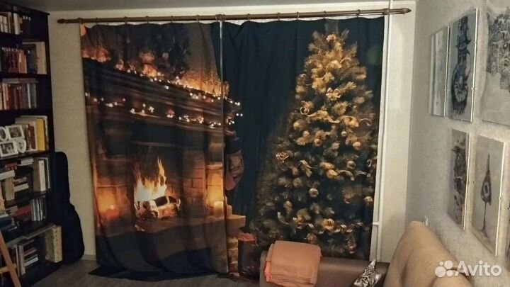 Фотошторы новогодние комплект 2 штуки