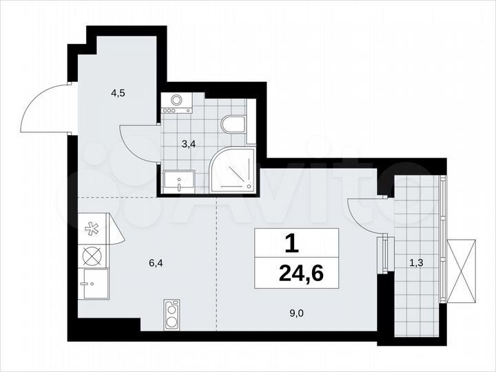 Квартира-студия, 24,6 м², 17/19 эт.