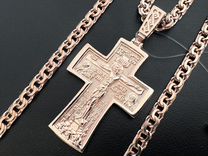 Комплект крестик позолоченный серебряный с цепью