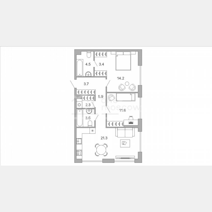 2-к. квартира, 70,5 м², 6/22 эт.