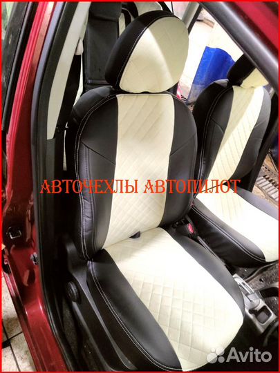 Чехлы Автопилот Nissan Note из экокожи чёрно-белые