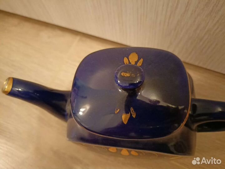 Заварочный чайник Гжель кобальт с золотом