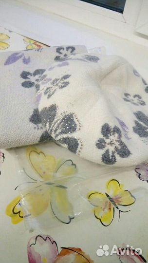 Зимний комплект берет+ шарф. палантин серый. Новый