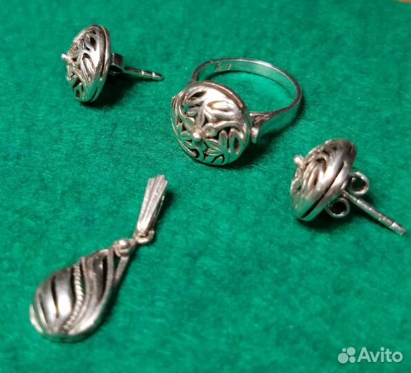 Кольцо, серьги, кулон серебро 875 Монголия