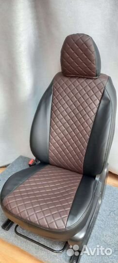 Чехлы Лада Гранта коричневый ромб экокожа