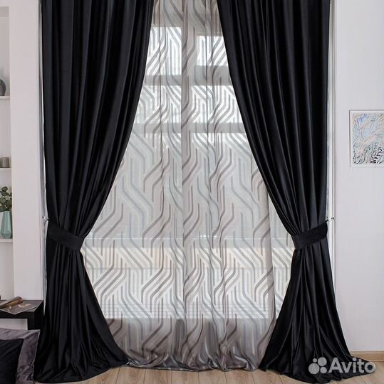 Портьеры бархат Беллиссимо Черный шторы
