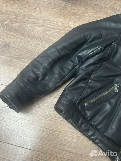 Куртка кожаная мужская зимняя с капюшоном