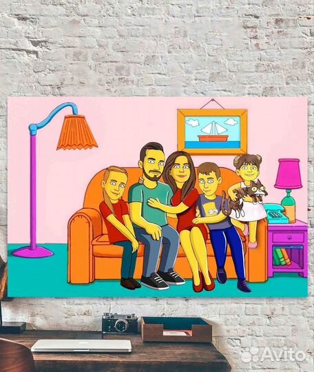 Портрет в стиле Симпсонов на холсте